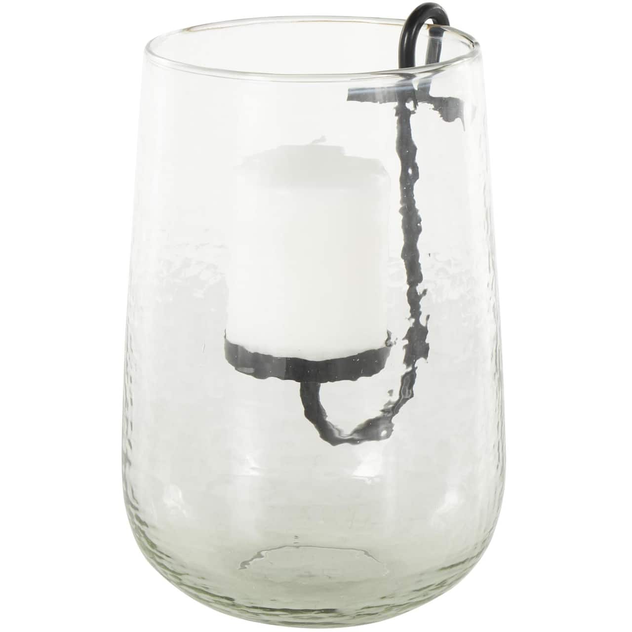 10.75" Clear Glass Candle Holder with Black Metal Accents